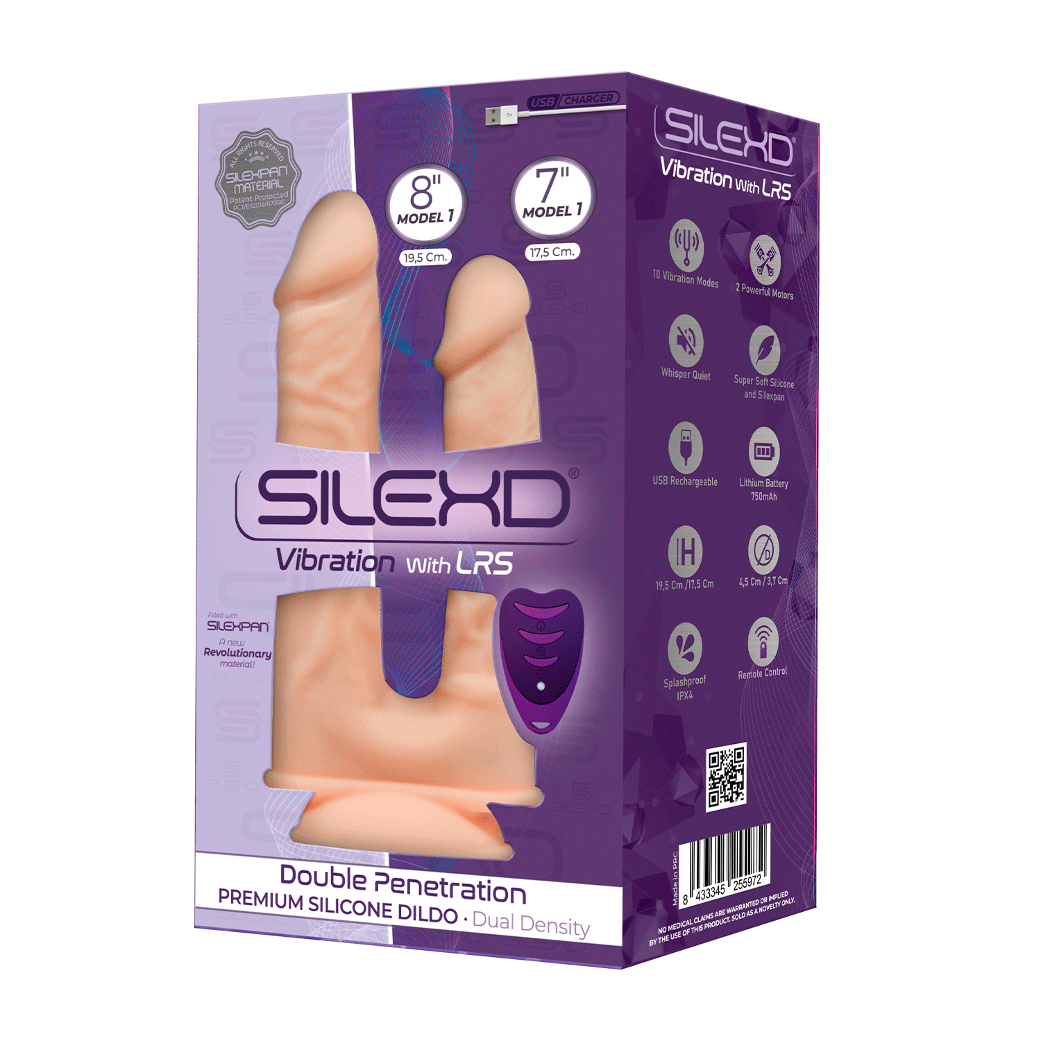 Silexd - Vibratore Premium Doppio Silicone Mod.1 8" e 7'' + Controllo Remoto - Color Carne