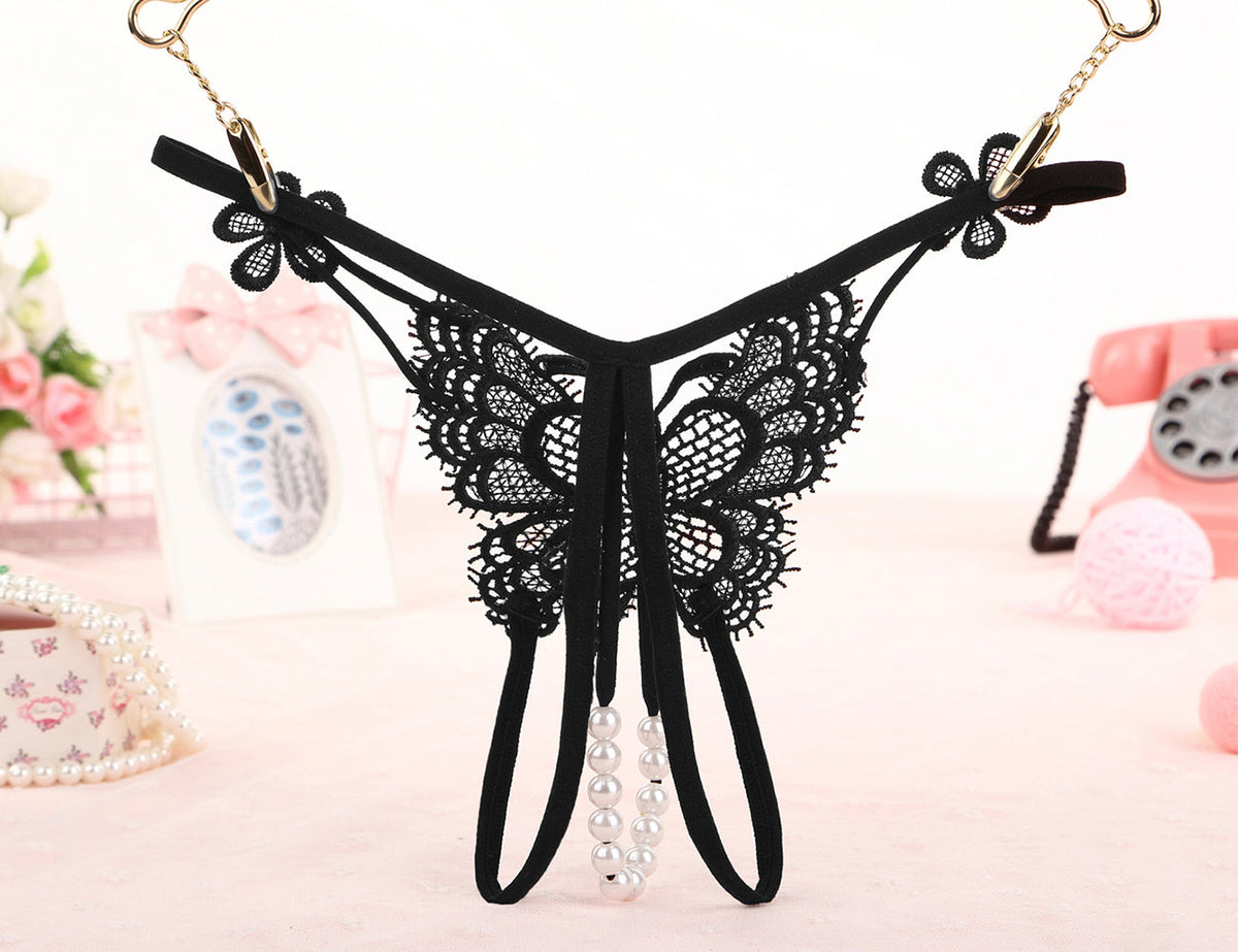 Oh Yeah - Open Tanga with Beads, Butterfly and Flowers