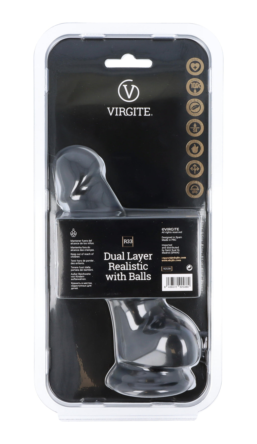 DOUBLE LAYER REALISTIC 18.5CM WITH BALLS R33 BLACK