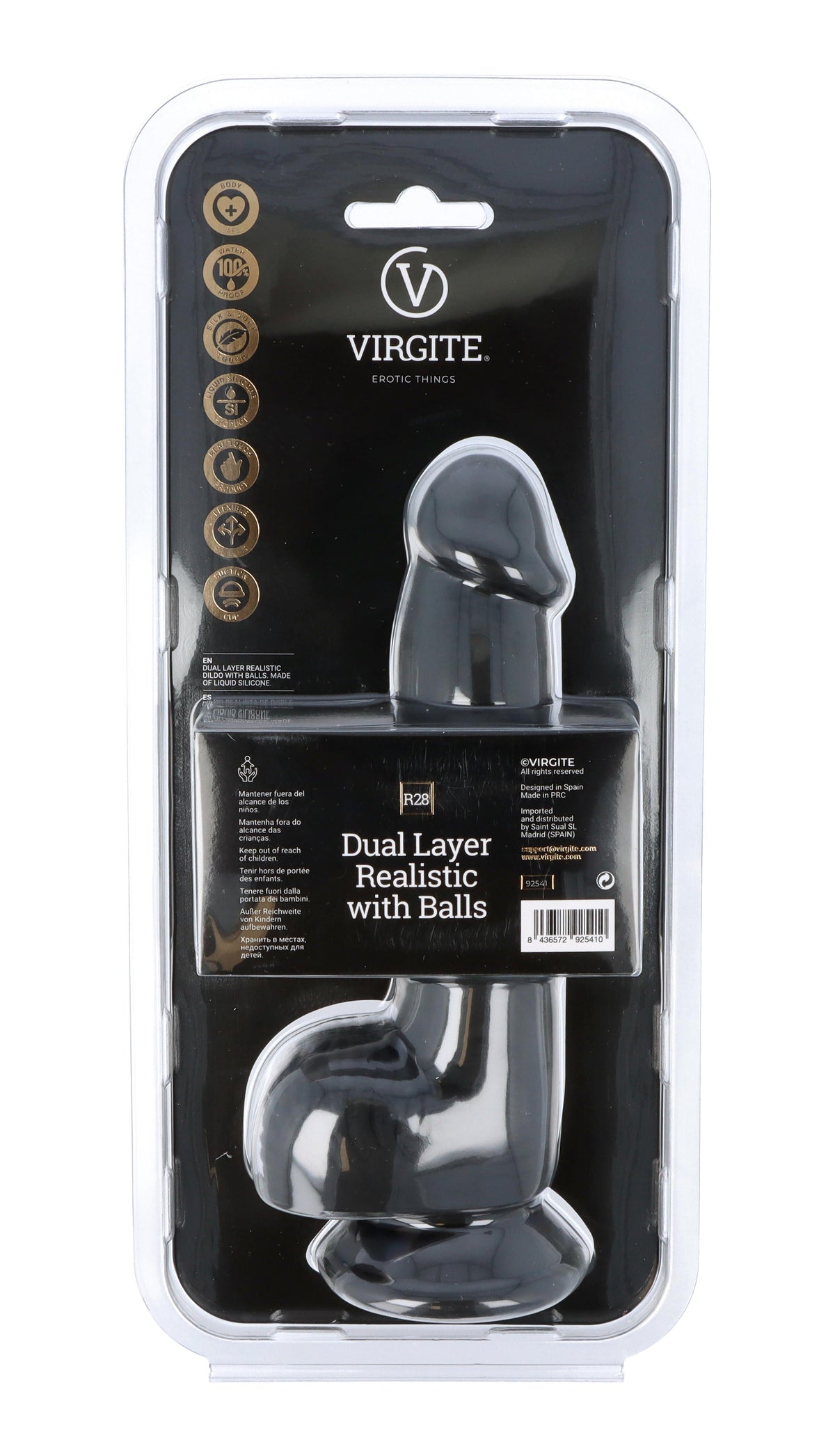 DOUBLE-LAYER REALISTIC WITH BALLS 20CM R28 BLACK