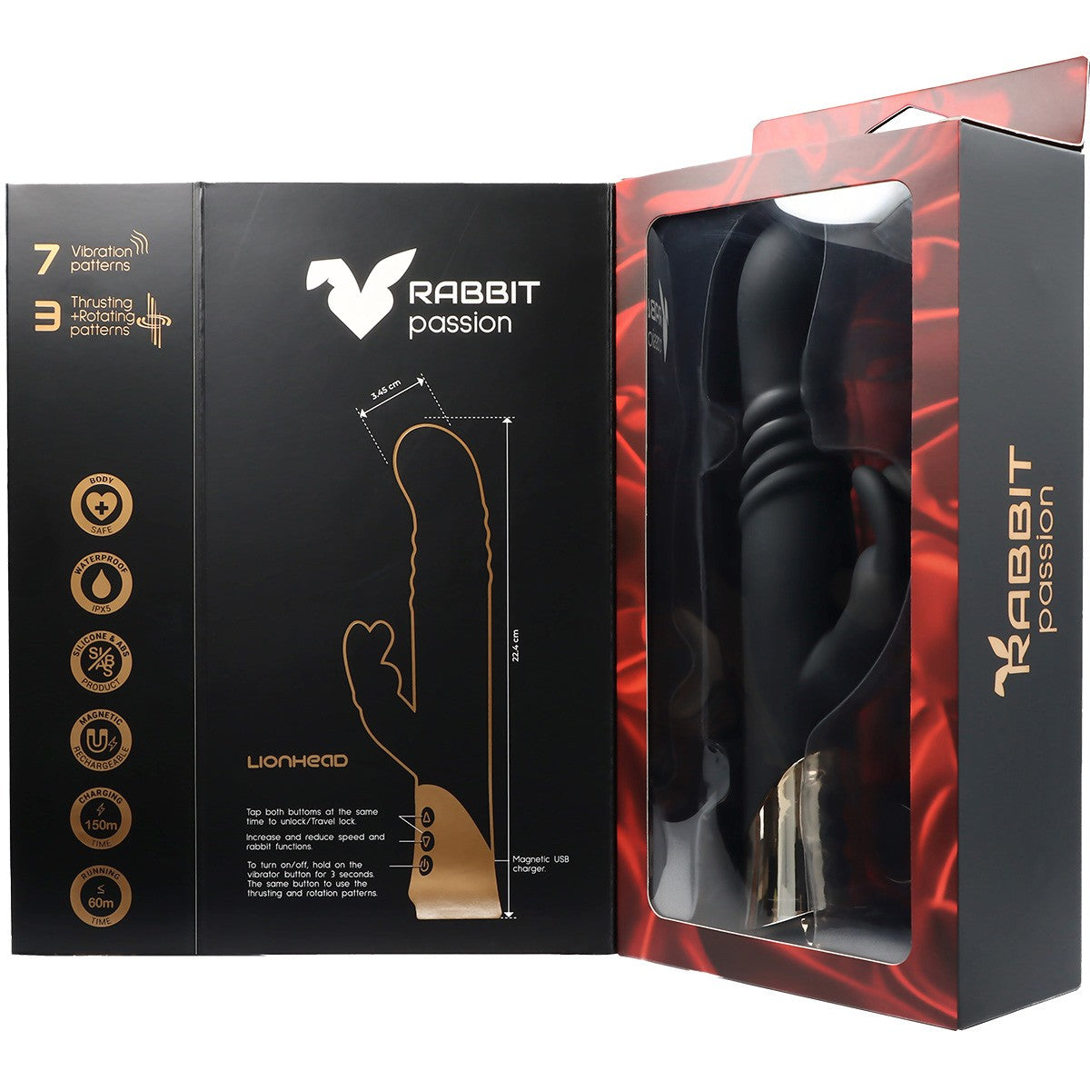 LIONHEAD RECHARGEABLE RABBIT VIBRATOR WITH THRUSTING AND ROTATING MOTION