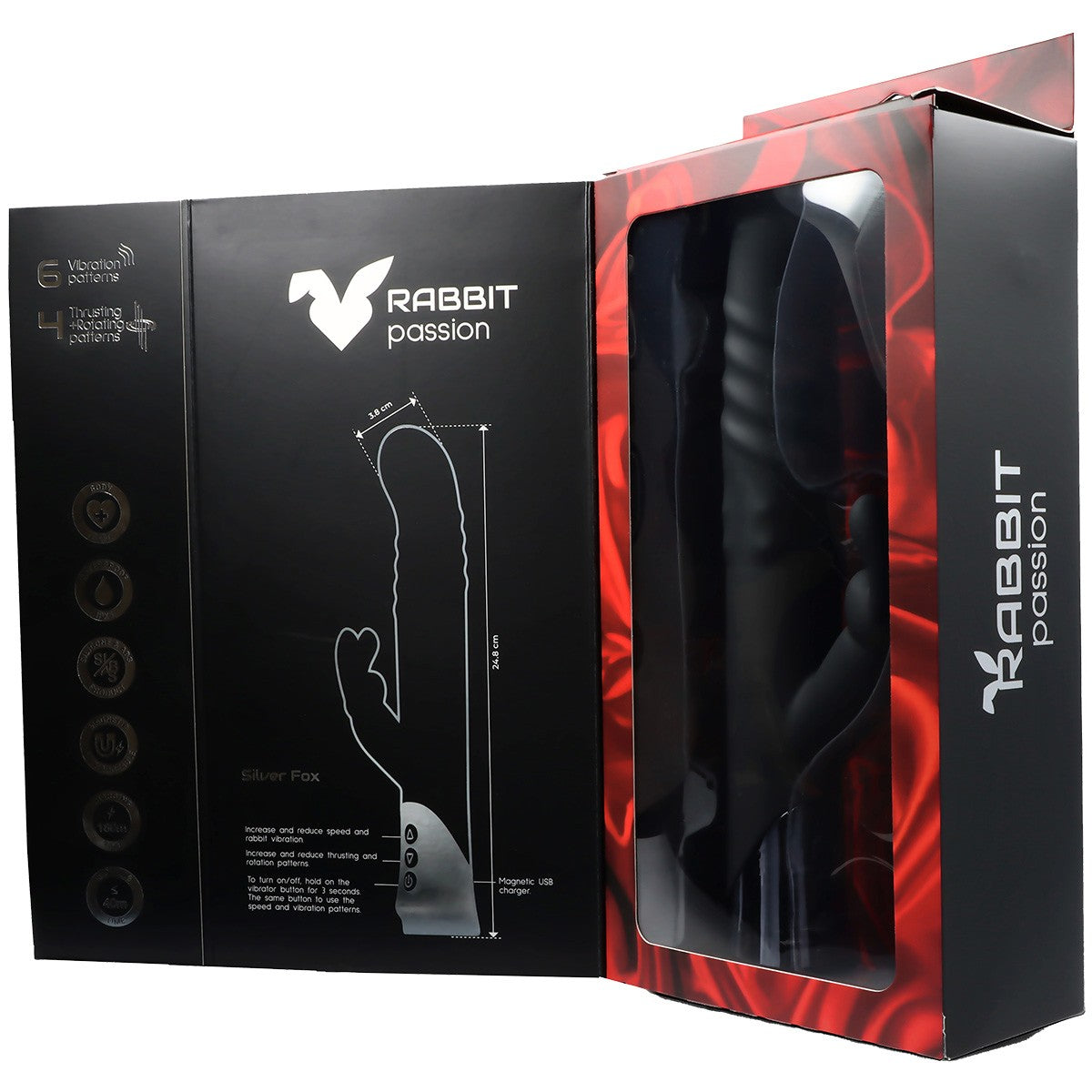 RECHARGEABLE SILVER FOX RABBIT VIBRATOR WITH THRUST AND ROTATION