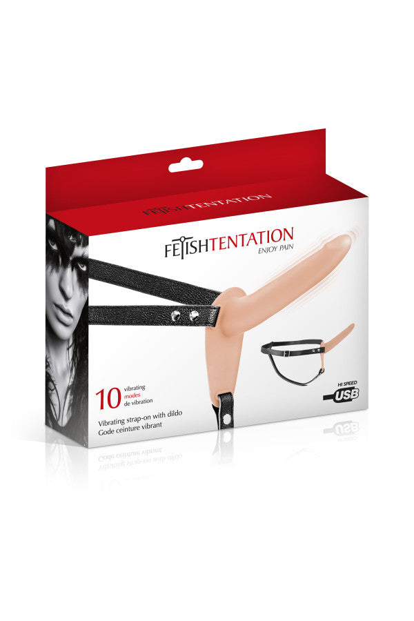 Fetish Tentation - Strap-On Harness Vibrante 15'5 cm - Color Carne