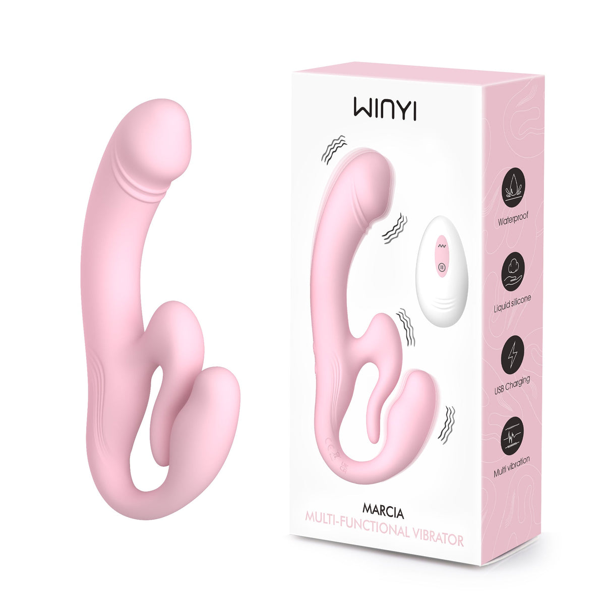 Winyi - Strapless Double Vibrator with Remote Control - Black