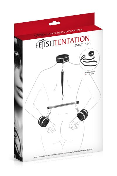 Fetish Tentation - Restraint Bar with Handcuffs and Collar - Black
