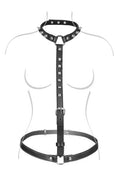 Fetish Temptation - Studded Men's Harness with Collar - Black