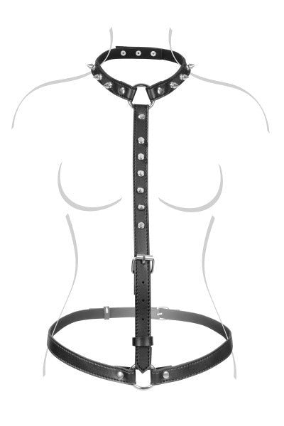 Fetish Temptation - Studded Men's Harness with Collar - Black