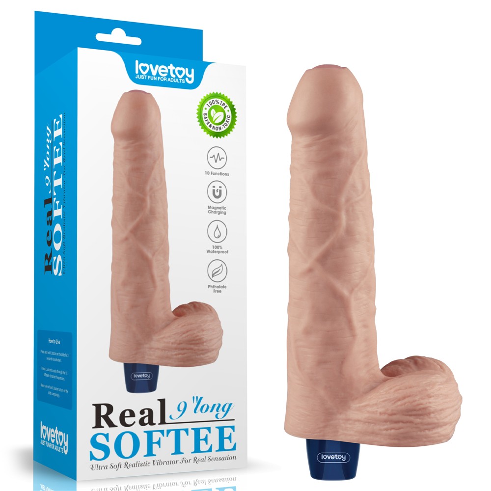 REAL SOFTEE 9" Rechargeable Vibrating Dildo (Flesh)