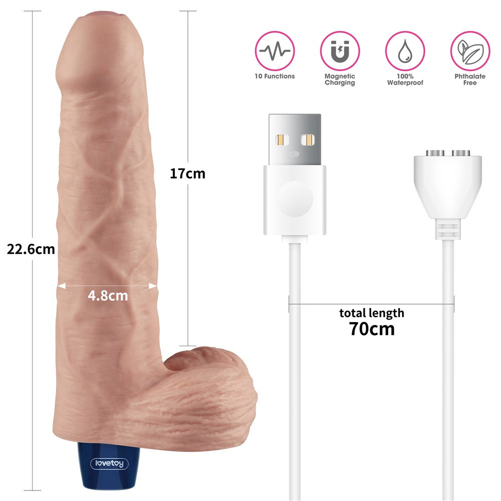REAL SOFTEE 9" Rechargeable Vibrating Dildo (Flesh)