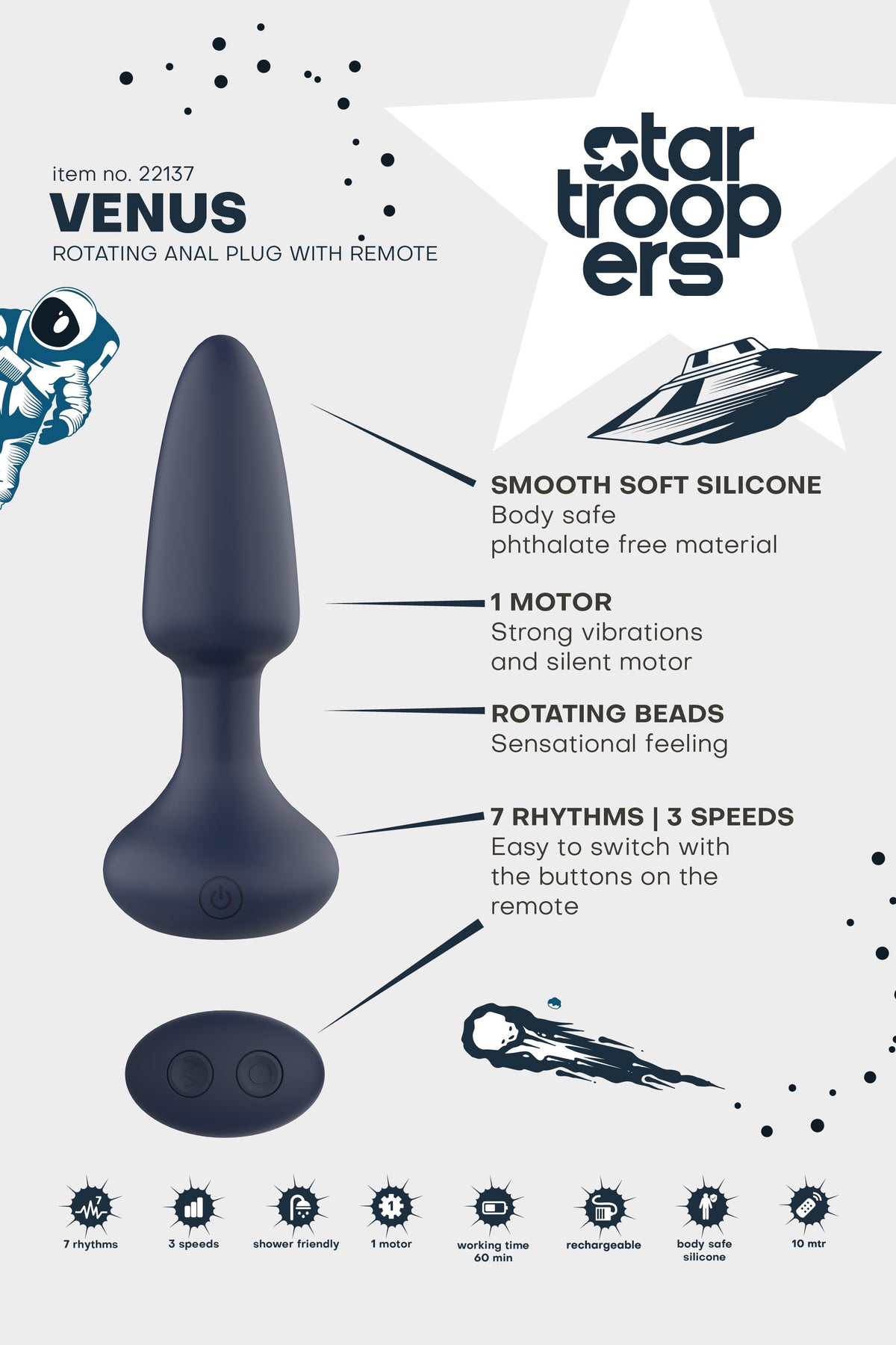 STARTROOPERS ROTATING VENUS ANAL PLUG WITH REMOTE CONTROL