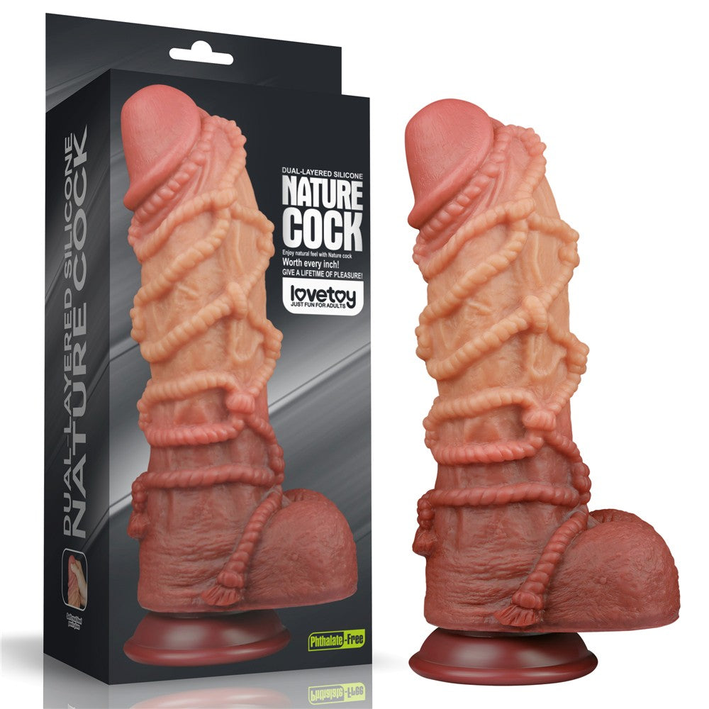 10.5'' Dual-Layer Platinum Silicone Dildo with Cord