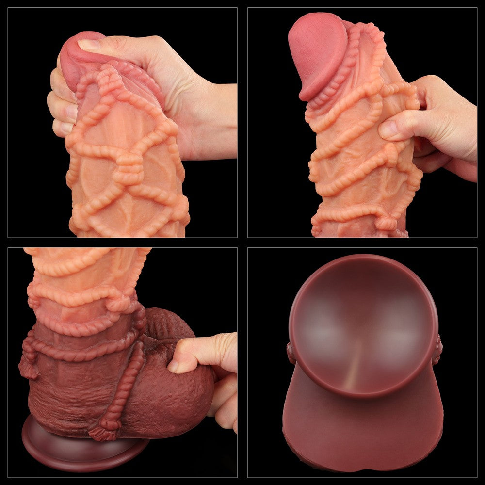 10.5'' Dual-Layer Platinum Silicone Dildo with Cord