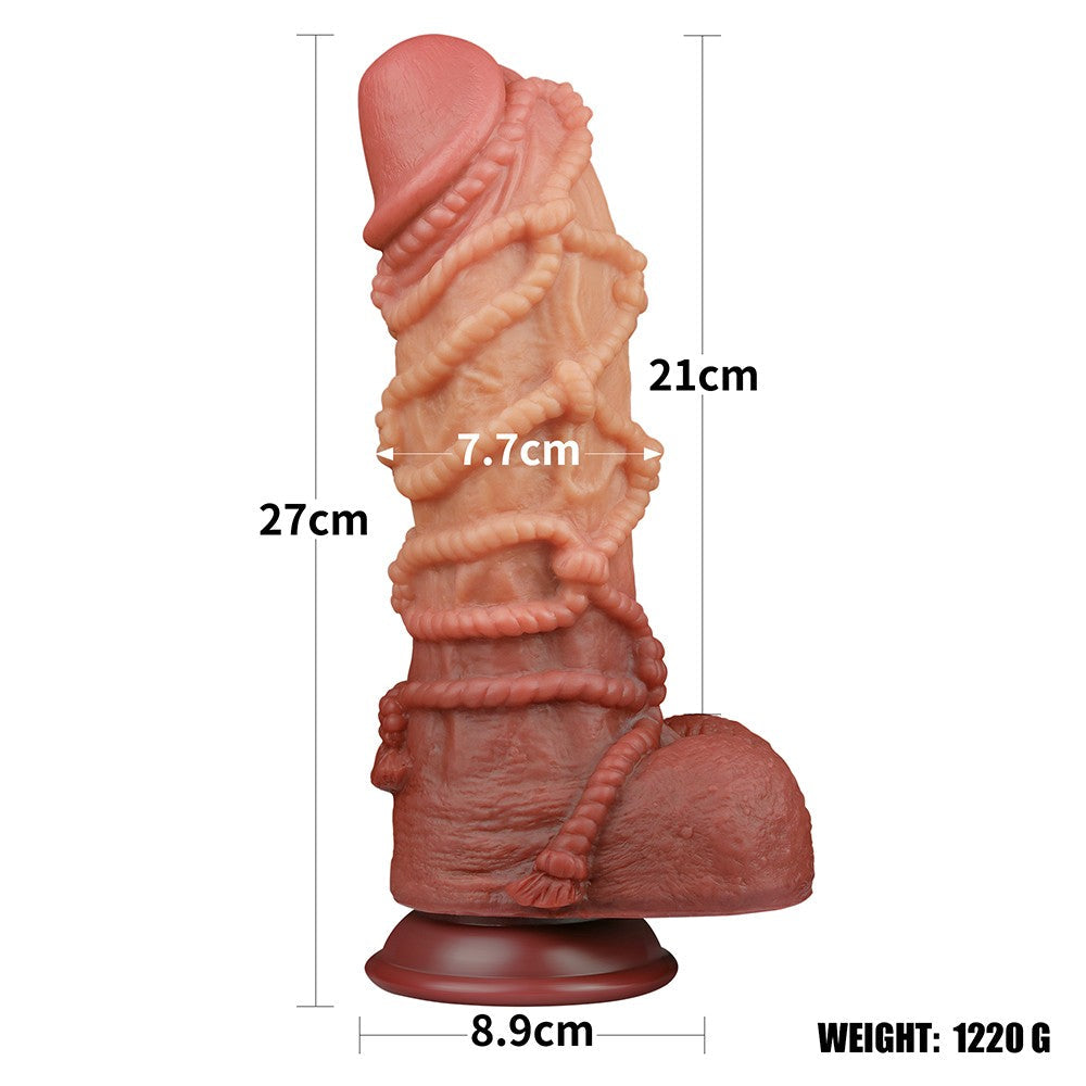 10.5'' Dual-Layer Platinum Silicone Dildo with Cord
