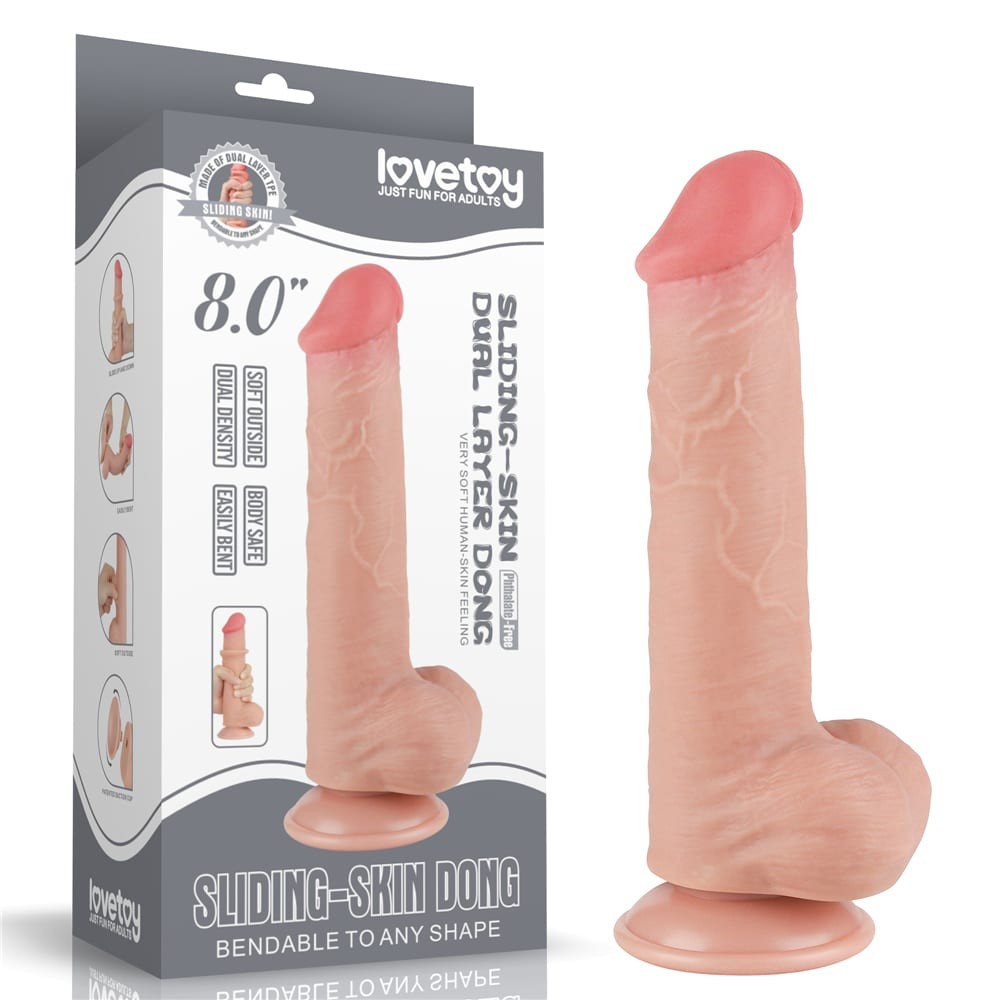 8'' Sliding Skin Double-Layer Dildo Flesh III_B15O50_3