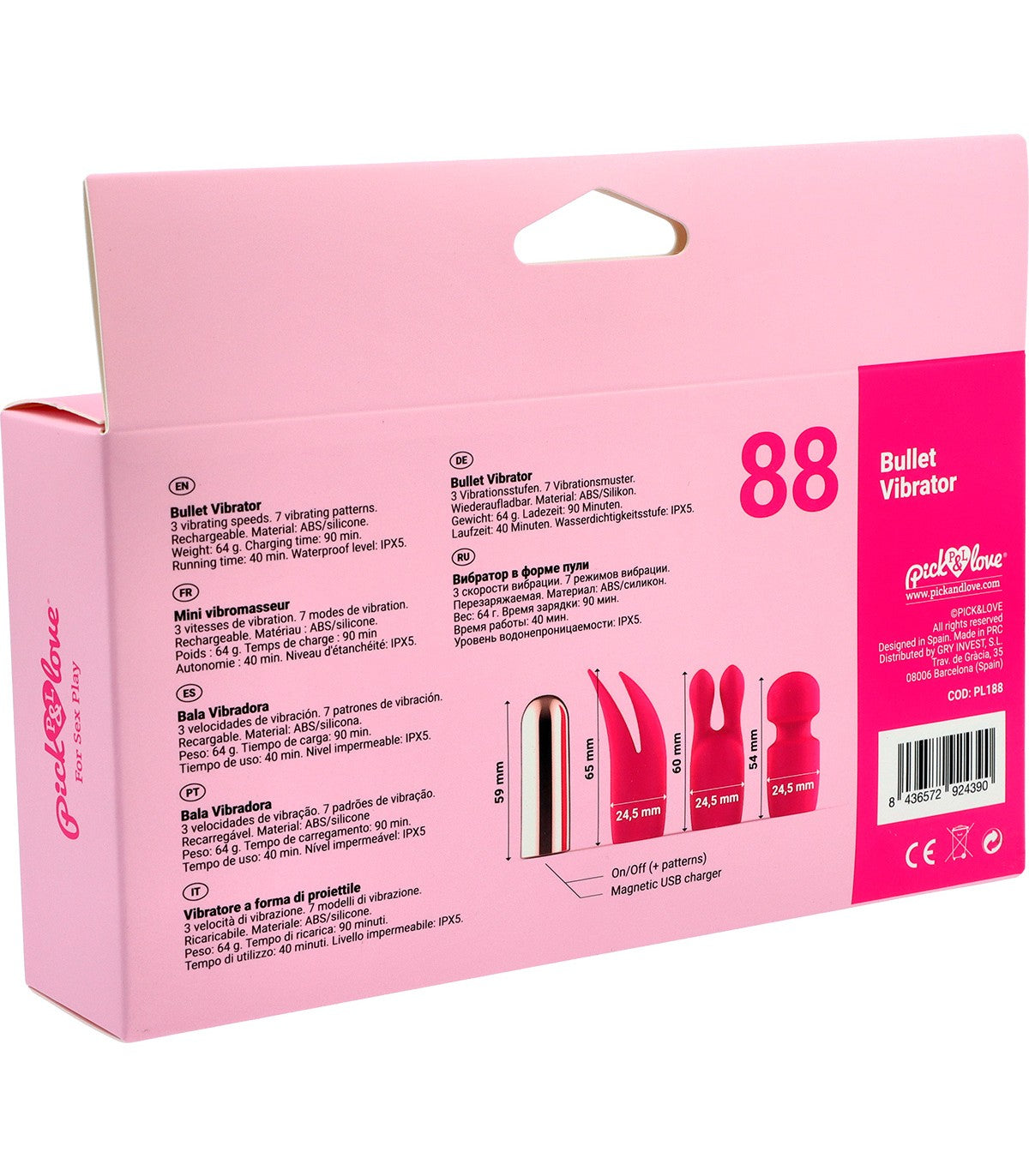 Nº 88 RECHARGEABLE BULLET WITH PINK SILICONE COVERS