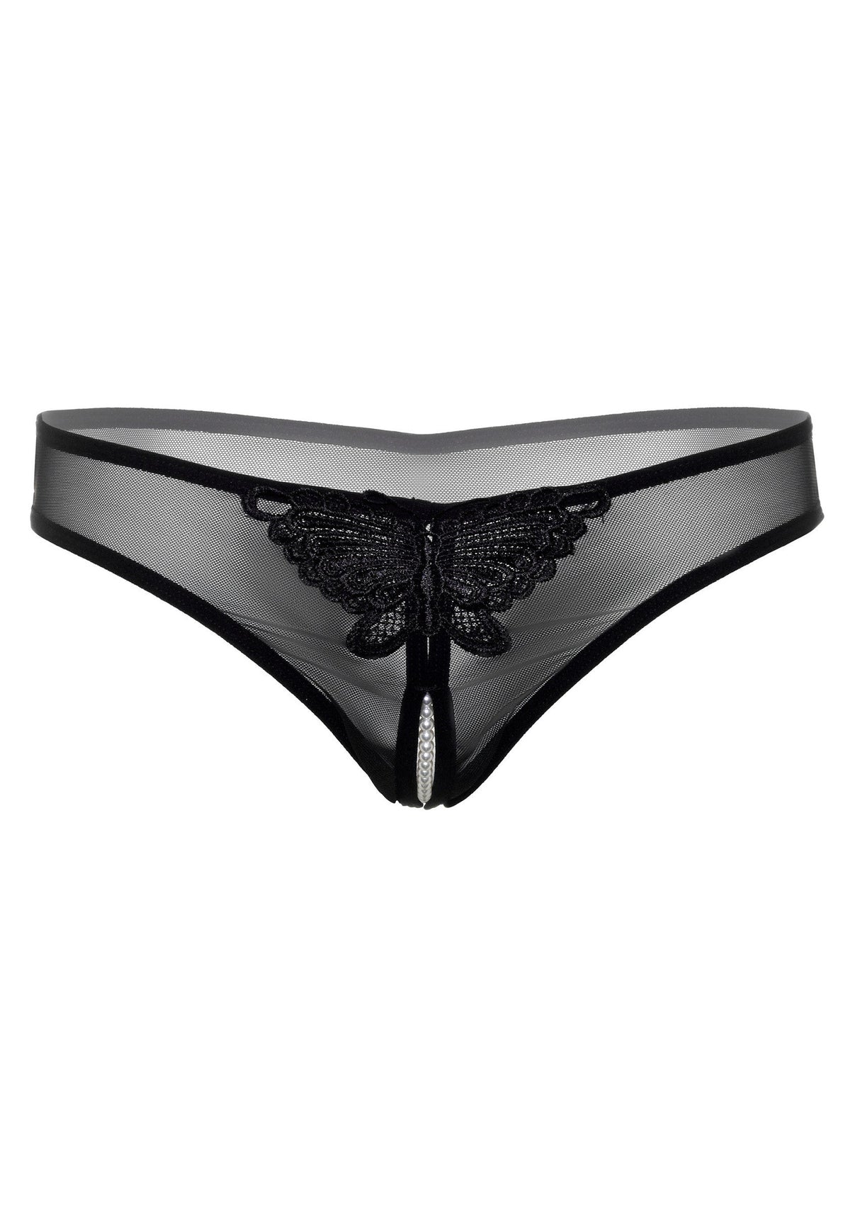 Indra crotchless thong with black beads