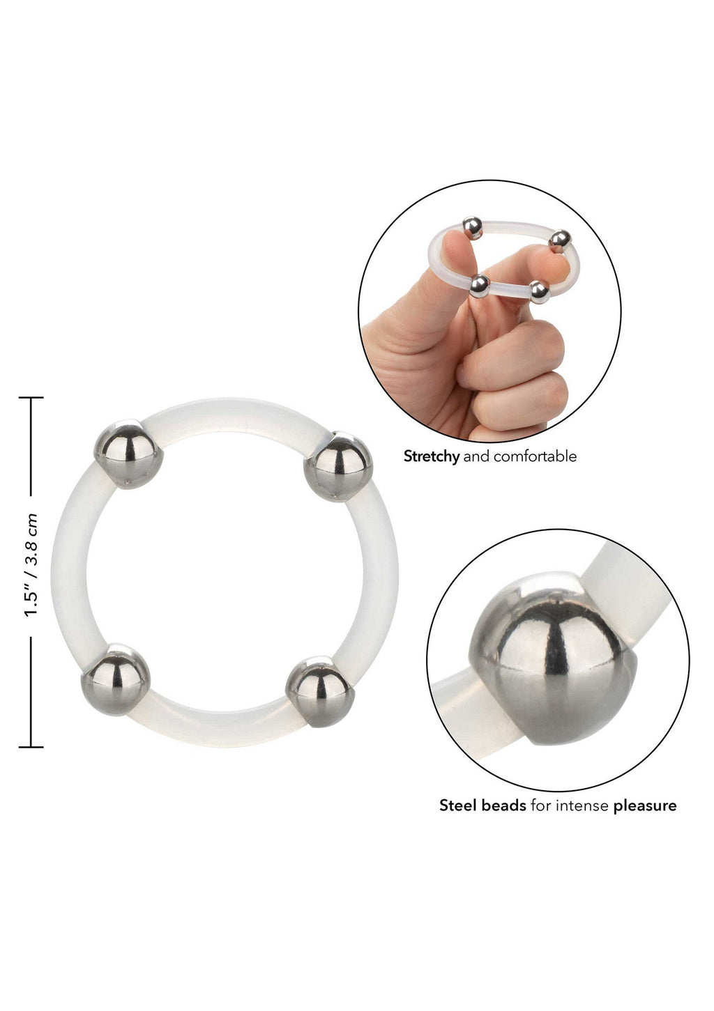 Silicone ring with steel beads L transparent