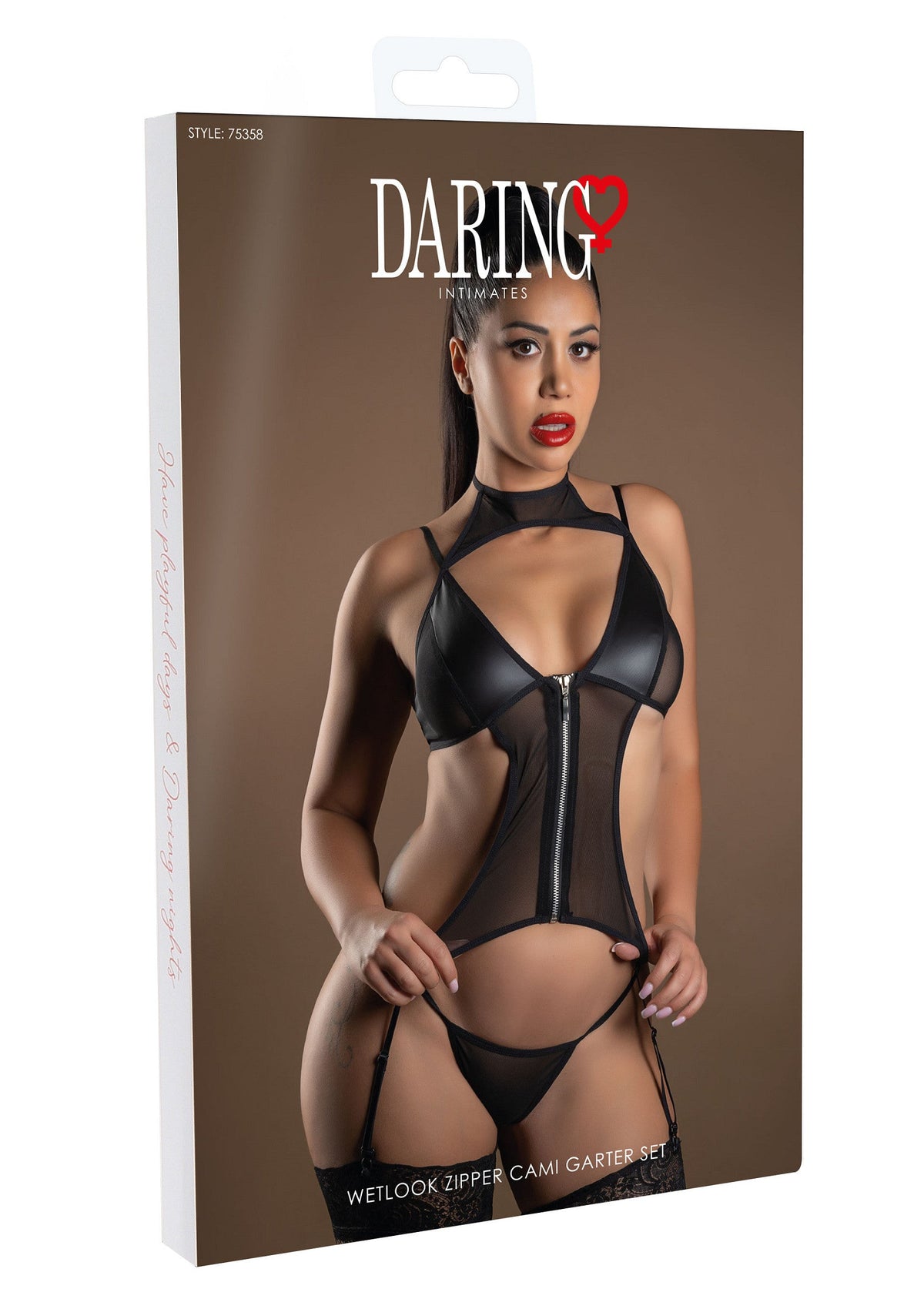Black wet-look garter complete with zip