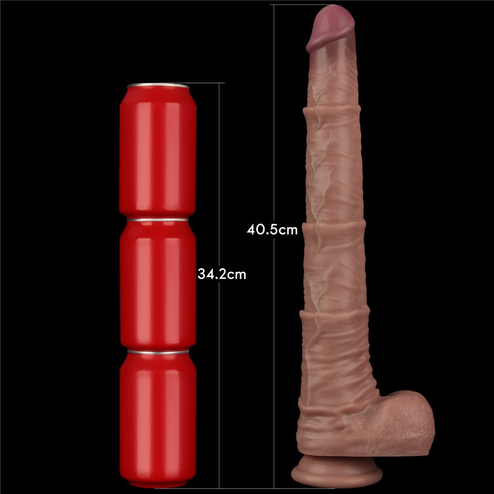 16'' XXL Double Layer Foldable Silicone Penis (flesh)