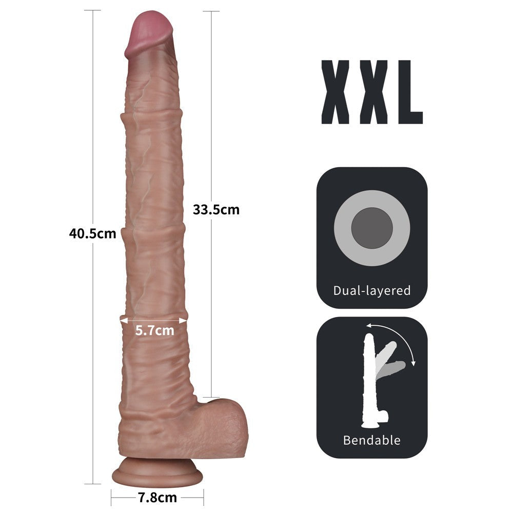 16'' XXL Double Layer Foldable Silicone Penis (flesh)