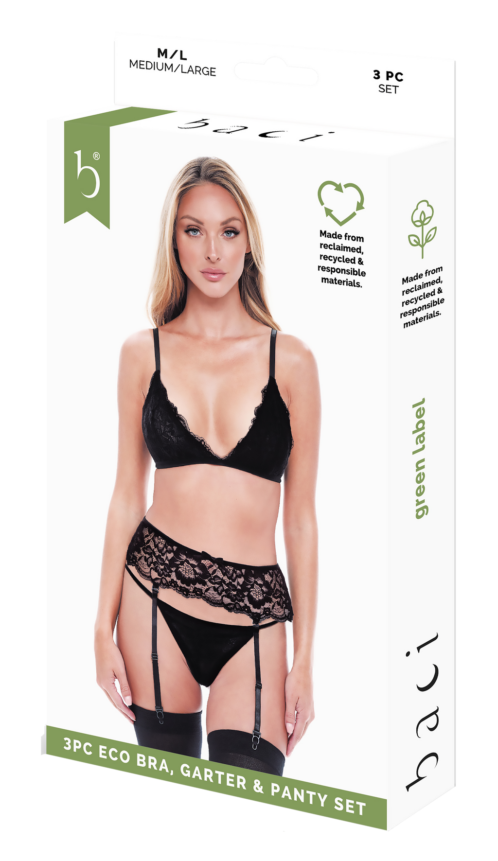 BACI 3 PIECE BRA, DUNGAREES AND KNICKERS ECO BLACK SET