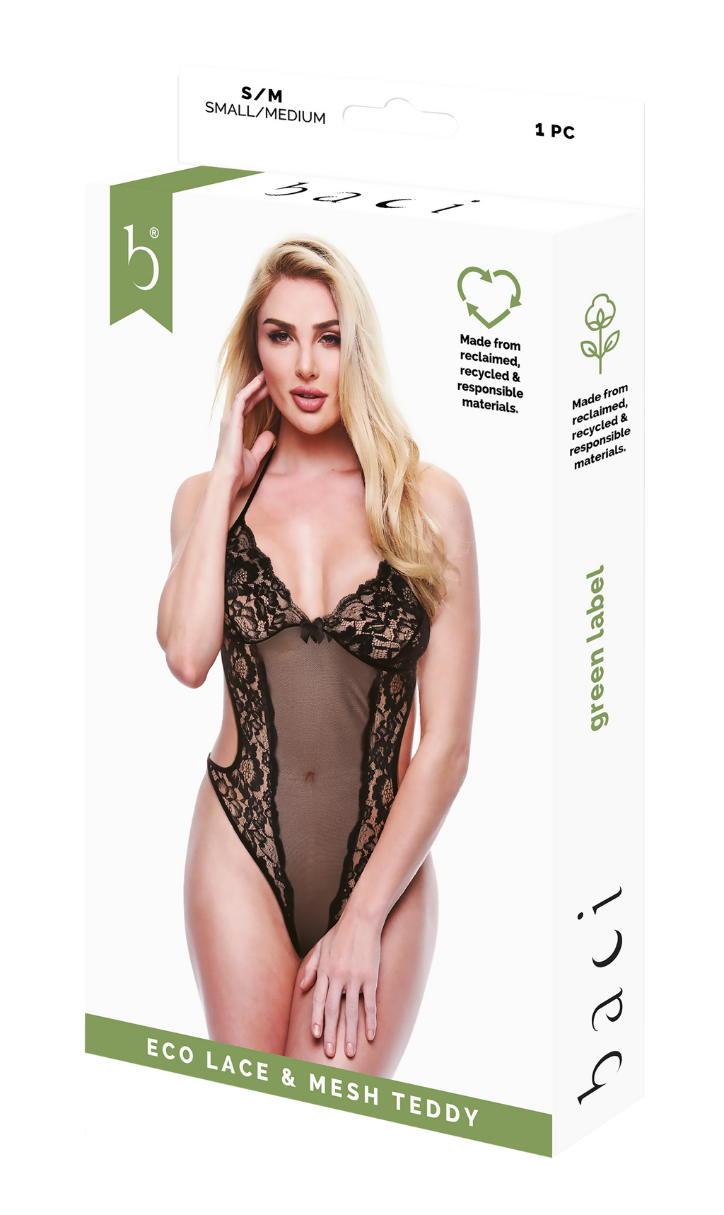 ECO LACE AND MESH TEDDY BLACK KISSES