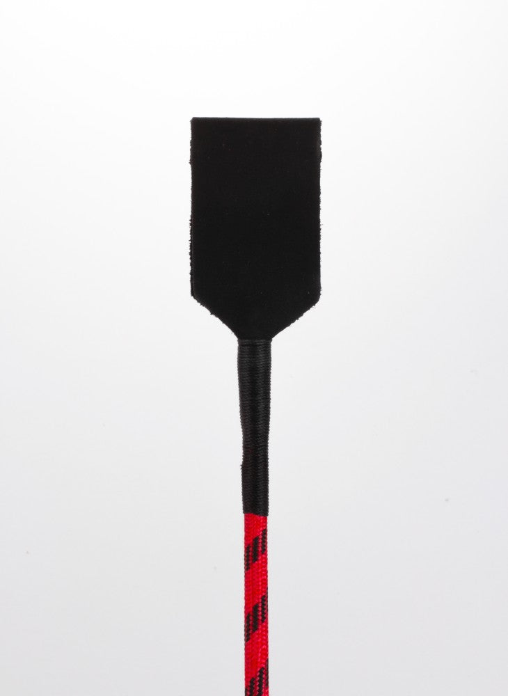 Bastone in nylon con striscia neon e manico in pelle di capretto, parte superiore in pelle nabuk rossa