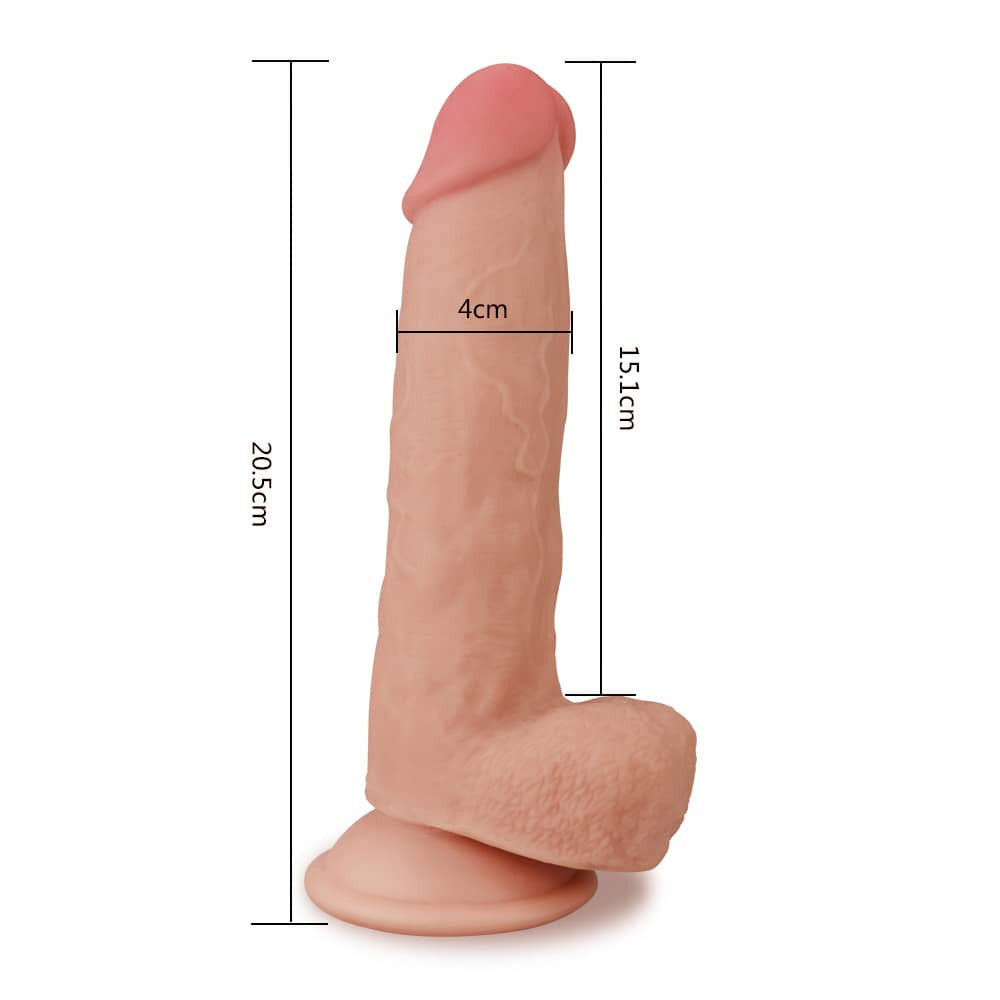 8" dual-layer dildo with movable skin